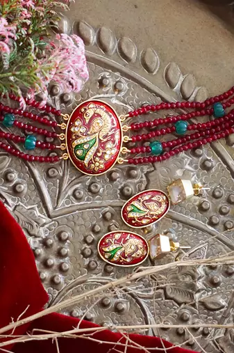 Red Peacock Necklace Set