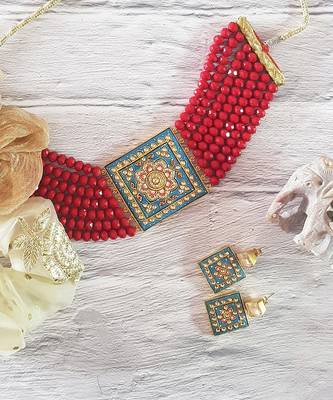 Turquoise Red Square Necklace Set 1