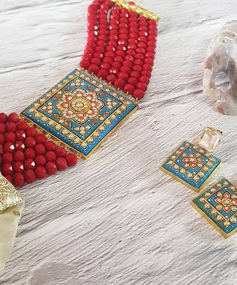 Turquoise Red Square Necklace Set 2