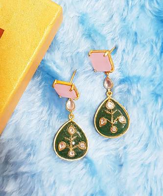 Rose Quartz Green Onyx Dangler Earring 1