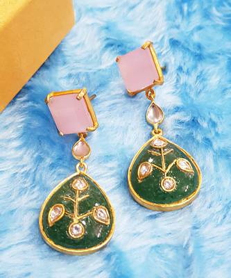 Rose Quartz Green Onyx Dangler Earring 2