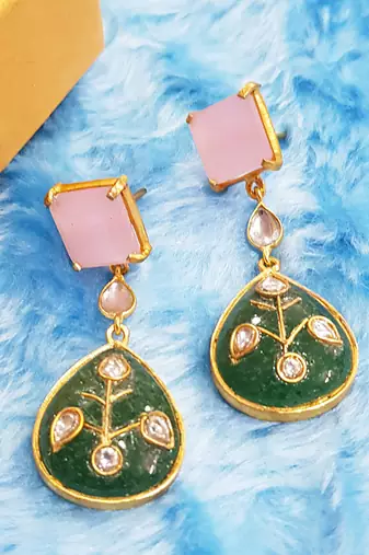 Rose Quartz Green Onyx Dangler Earring