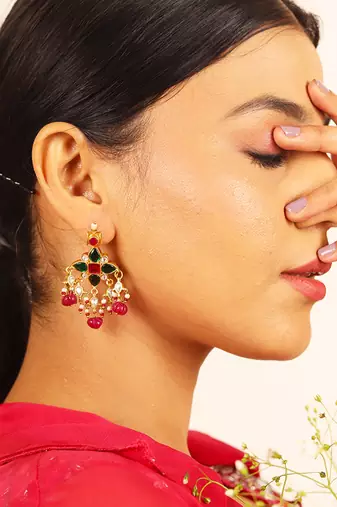Pachi Leave Kundan Earring
