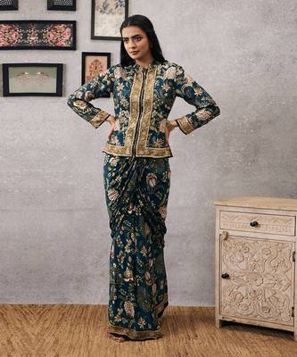 Mehr Embroidered Jacket With Drape Skirt 1