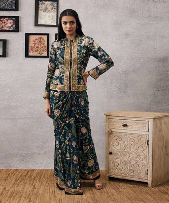 Mehr Embroidered Jacket With Drape Skirt 2