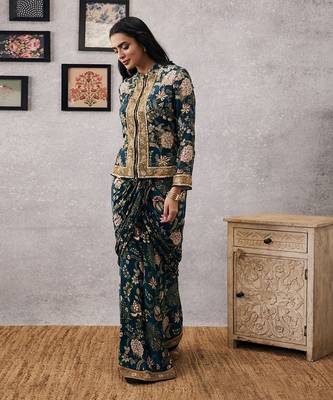 Mehr Embroidered Jacket With Drape Skirt 3
