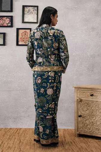 Mehr Embroidered Jacket With Drape Skirt