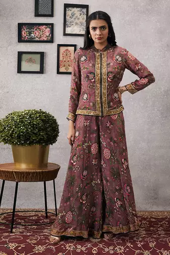 Mehr Embroidered Jacket With Flared Pants