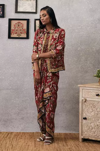 Mehr Printed Drape Dress With Jacket
