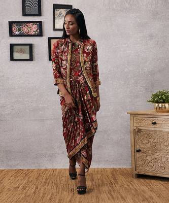 Mehr Printed Drape Dress With Jacket 1