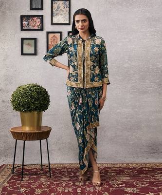 Mehr Printed Drape Dress With Jacket 1