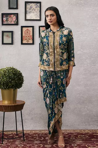 Mehr Printed Drape Dress With Jacket