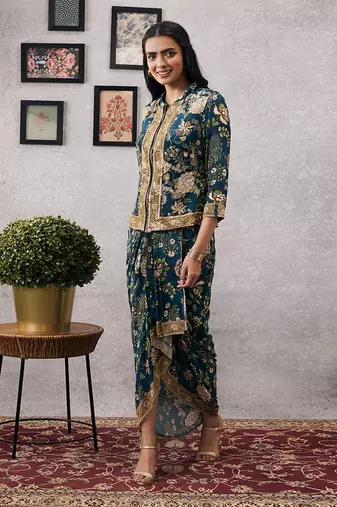 Mehr Printed Drape Dress With Jacket