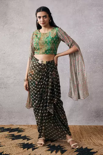 Ikaya Embroidered Top With Drape Skirt