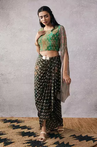Ikaya Embroidered Top With Drape Skirt
