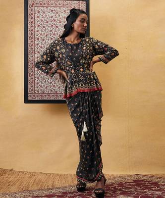 Zahra Printed Skirt Set With Peplum Top 1