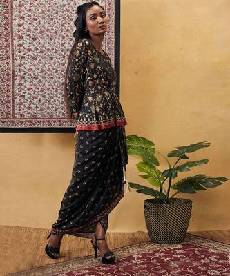 Zahra Printed Skirt Set With Peplum Top 2