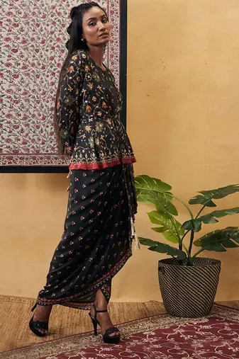 Zahra Printed Skirt Set With Peplum Top