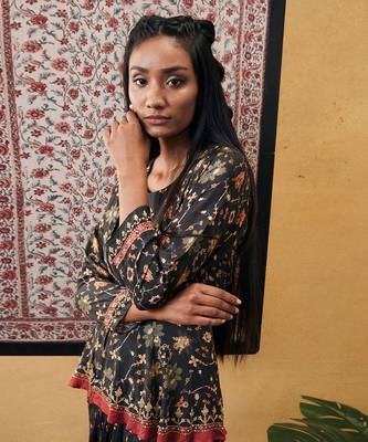 Zahra Printed Skirt Set With Peplum Top 3