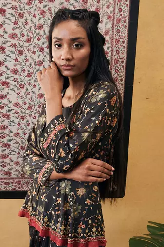 Zahra Printed Skirt Set With Peplum Top