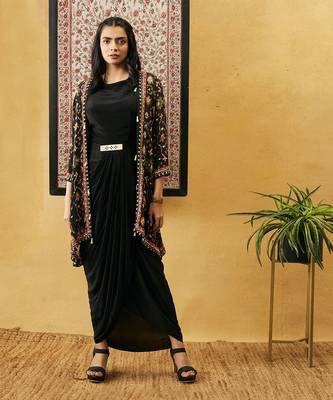 Zahra Solid Drape Dress With Jacket 1