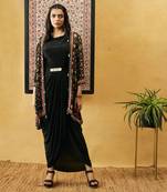 Zahra Solid Drape Dress With Jacket