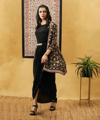Zahra Solid Drape Dress With Jacket 2