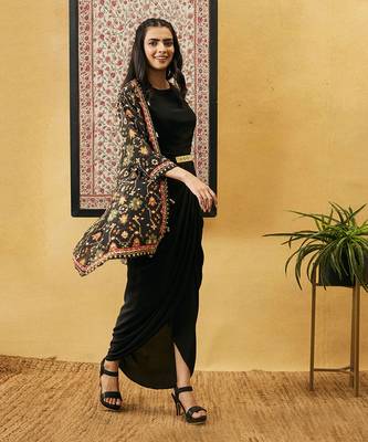 Zahra Solid Drape Dress With Jacket 3