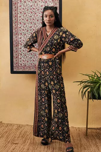 Zahra Printed Overlap Jumpsuit With Belt