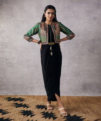 Ikaya Embroidered Drape Dress With Jacket 1