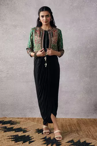 Ikaya Embroidered Drape Dress With Jacket