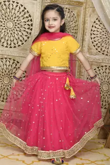 Magenta stone silk blend stitched lehenga
