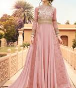 Pink Embroidered Faux Georgette Salwar Up To 42" Size