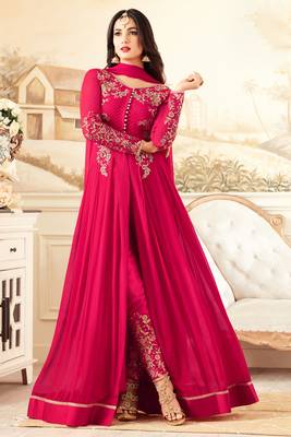 Pink Embroidered Faux Georgette Salwar Up To 42" Size 1