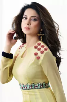 Yellow Thread Embroidery Faux Georgette Salwar Up To 42" Size