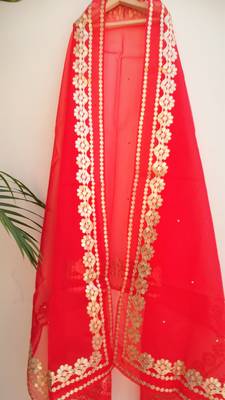 Women's Organza Red dupatta with gota patti work 1