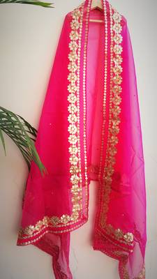 Womens Organza Pink dupatta with gota patti work 1