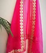 Womens Organza Pink dupatta with gota patti work