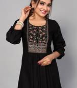 Ethnic And Classy Black Colour Short Kurti With Floral Embroidery Work