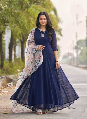 Ethnic And Girlish Nevy Blue Colour Party Wear Gown For Trendy Girl 1