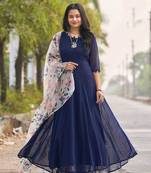 Ethnic And Girlish Nevy Blue Colour Party Wear Gown For Trendy Girl
