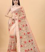 Soft Net Floral Embroidered Saree  With Embroidered Border With Blouse