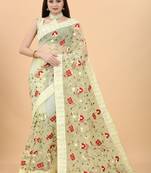 Soft Net Floral Embroidered Saree  With Embroidered Border With Blouse
