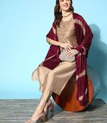 Women Beige Zari Sequence Embroidered Silk Blend Kurta Pant With Laheriya Dupatta