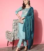 Women Sky Blue Zari Sequence Embroidered Silk Blend Kurta Pant With Laheriya Dupatta