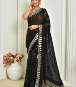 Girlish Sequance Work Party Wear Saree In Black On Georgette c