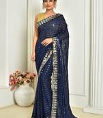 Girlish Sequance Work Party Wear Saree In Blue On Georgette c