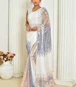 Trending Sequance Work Party Wear Saree In White On Georgette c