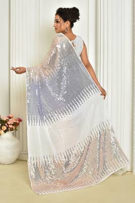 Trending Sequance Work Party Wear Saree In White On Georgette c 2