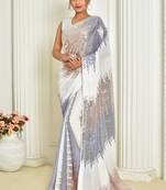 Trending Sequance Work Party Wear Saree In White On Georgette c